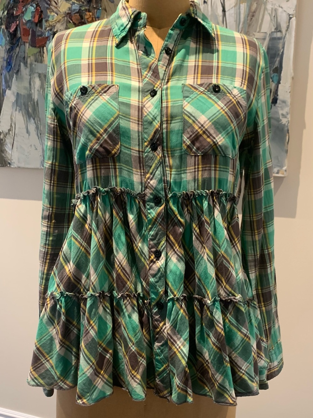 Women’s Green Plaid Blouse